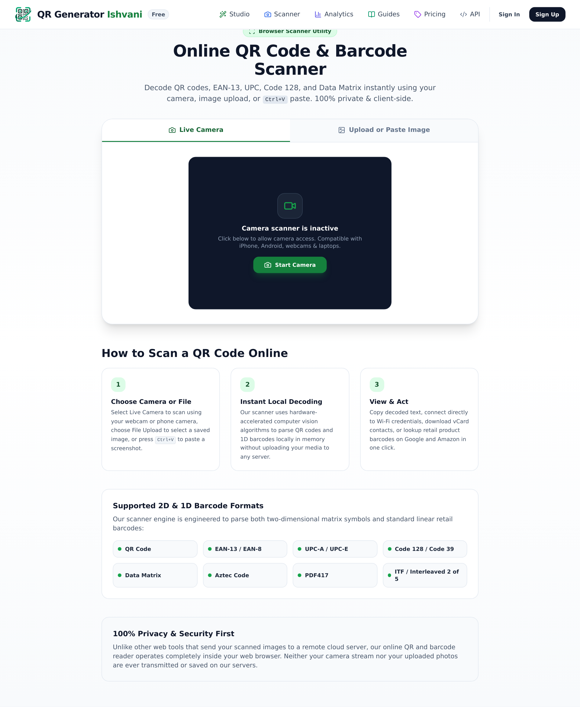 QR Generator Ishvani In-Browser Online QR Code Scanner